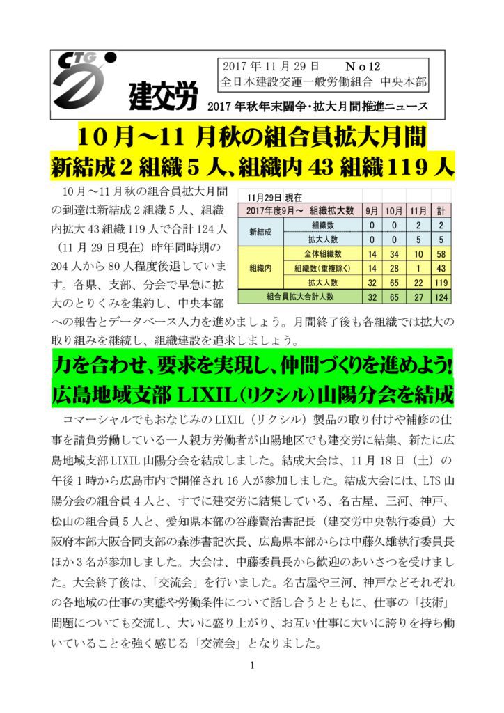 秋年末闘争・拡大月間推進ニュース No.12
