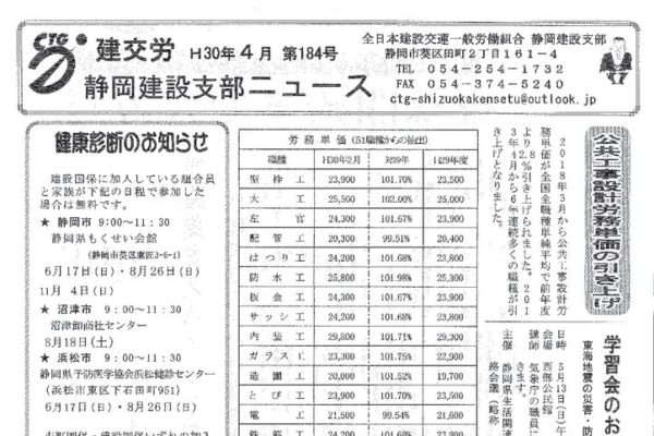 静岡建設支部ニュース 第184号