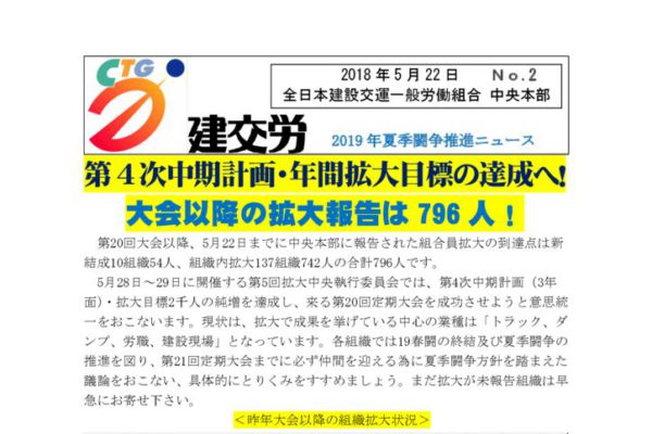 2019年夏季闘争推進ニュース　No.2