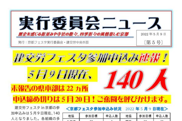 建交労フェスタin京都実行委員会ニュース No.5