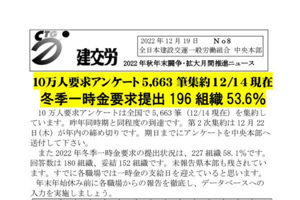 2022年秋年末闘争・月間推進ニュース　No.8