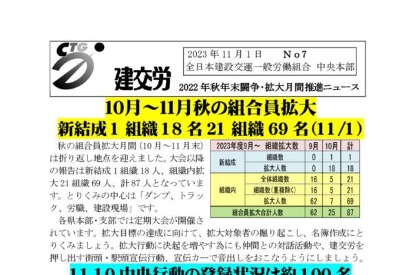 2023年秋年末闘争・月間推進ニュース No.7