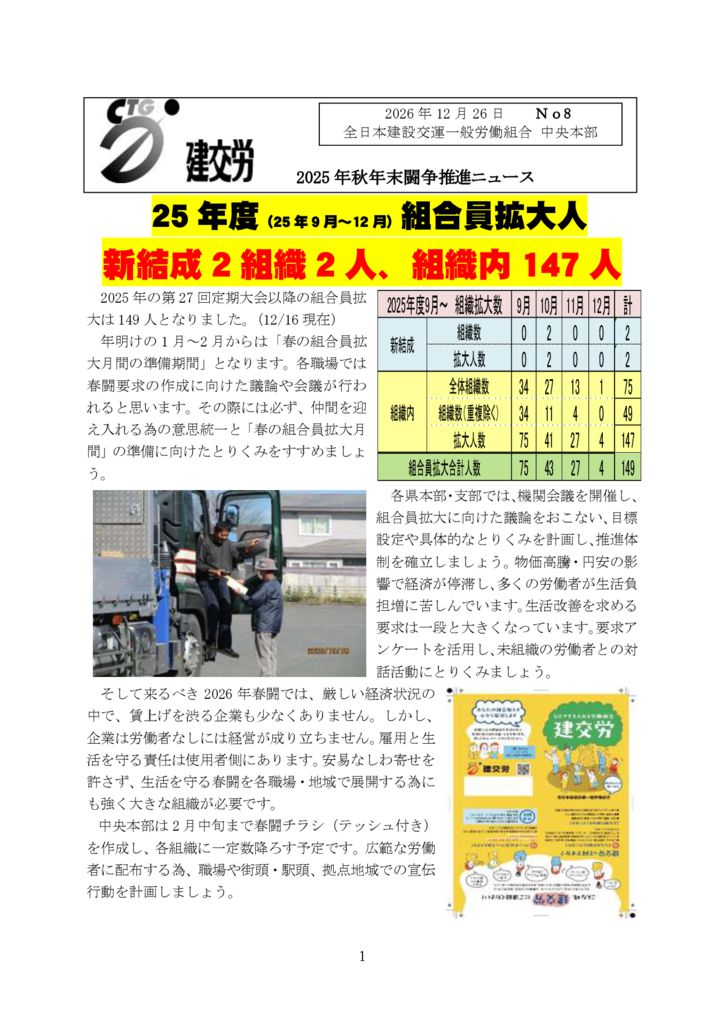 2025年秋年末闘争推進ニュース　No.8